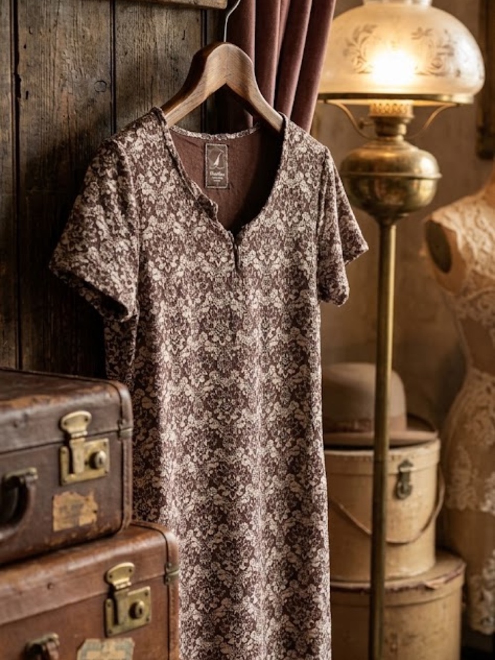XL Náutica Casual Brown Patterned Short-Sleeve sleepwear women vintage retro